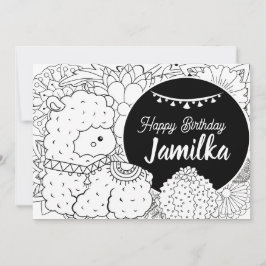 Söt Lama Kaktus Barn Födelsedag Blommig Målarbok Julkort