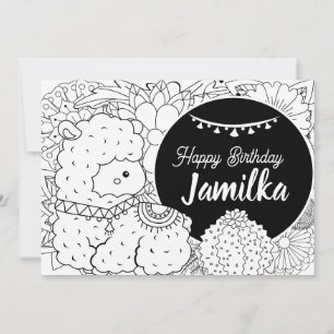 Söt Lama Kaktus Barn Födelsedag Blommig Målarbok Julkort