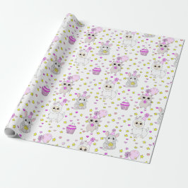 Söt Lama, Kattunge och Mus Cupcake Lila Flickas Presentpapper