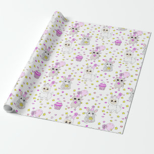 Söt Lama, Kattunge och Mus Cupcake Lila Flickas Presentpapper