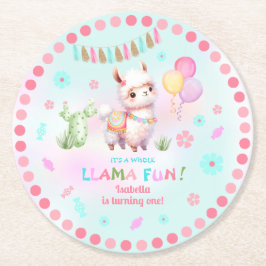 Söt Lama Kul Kaktus Färgglad Flickas Födelsedag Underlägg Papper Rund
