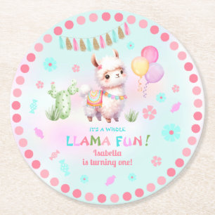 Söt Lama Kul Kaktus Färgglad Flickas Födelsedag Underlägg Papper Rund