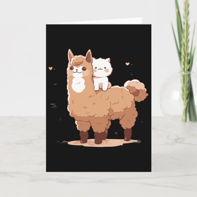 Söt lama och katt  kort (Framsida)