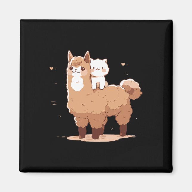 Söt lama och katt  magnet (Framsidan)