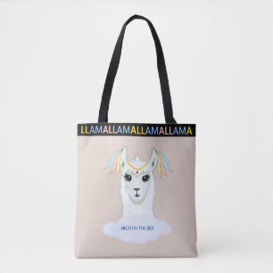 Söt lama på beige toteväska tygkasse