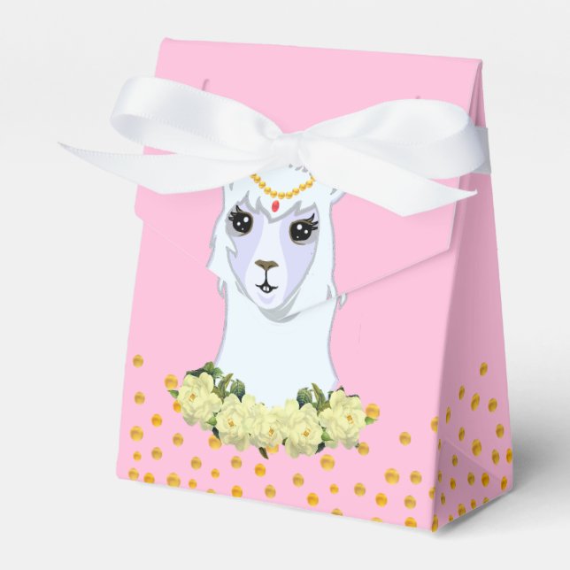 Söt lama, peonior & guldconfetti tack presentaskar (Framsidan Sidan)