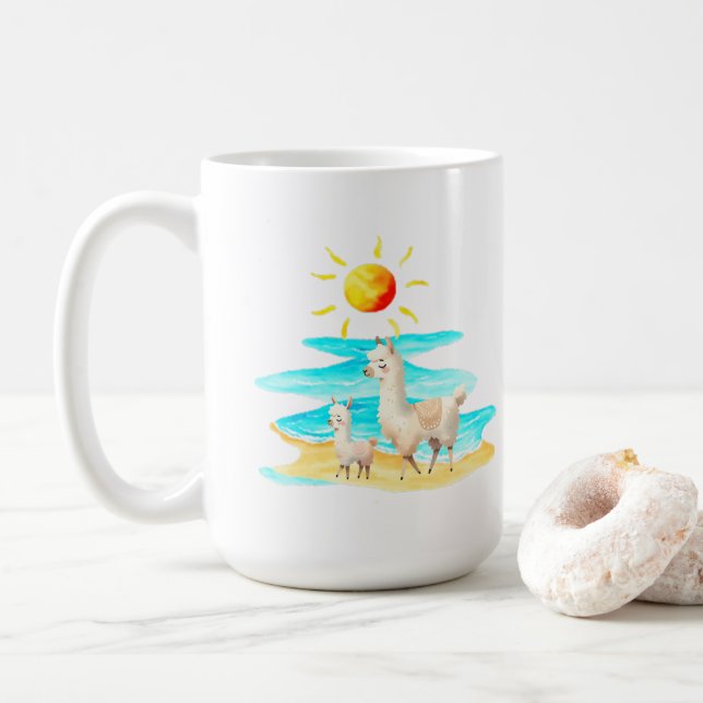 Söt Lama Stranddag Kaffemugg (Med munk)