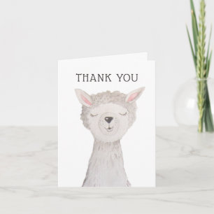Söt lama Vattenfärg Alpaca Barnkalas Tack Kort