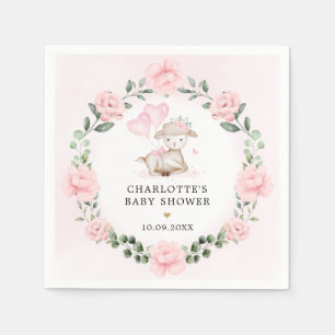 Söt Lamb Baby Rosa Blommigt Baby Shower-favoriter Pappersservett