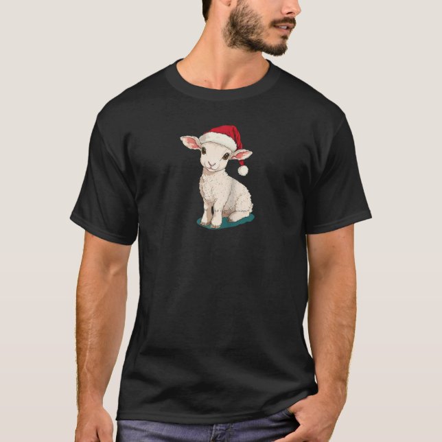 Söt Lamb med Jultomten Hat för kommande dagar T Shirt (Framsida)