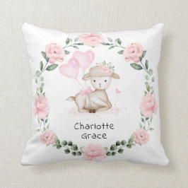 Söt Lamb Rosa Blommigt Utandning Flicka Nursery Kudde