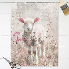 Söt Lamb Rosa Wildblommblommor Decoupage