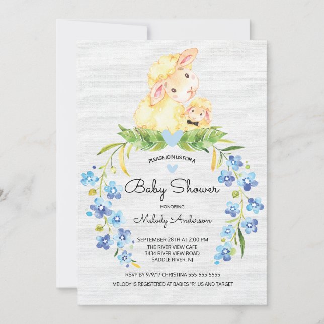 Söt lambboja, babykläder, inbjudan (Framsida)