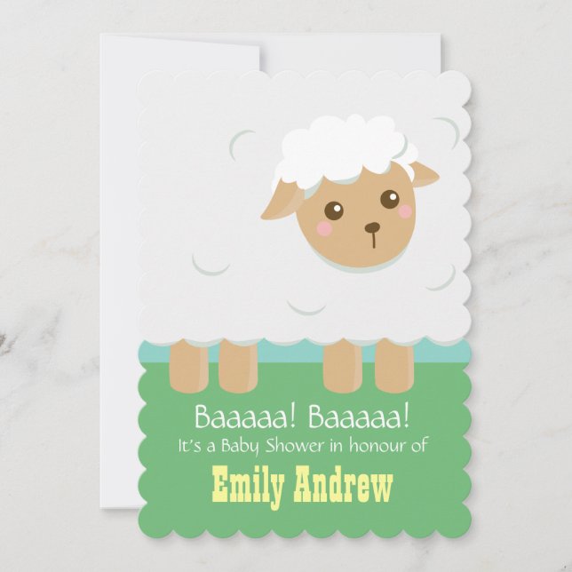 Söt lamm Baby Shower Könsneutral Inbjudningar (Framsida)