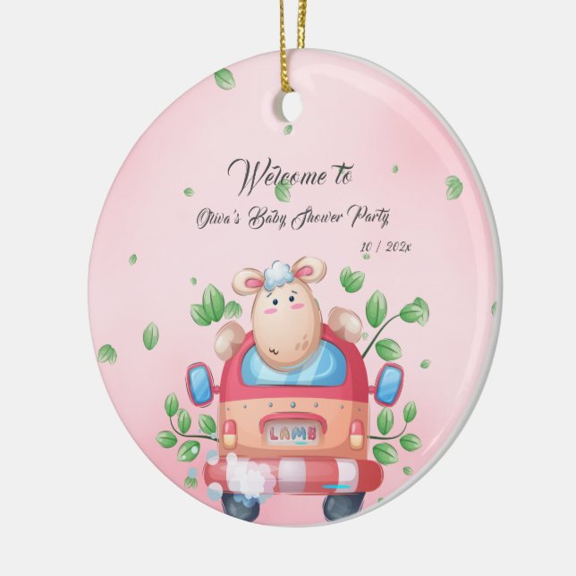 Söt lamm- bebis baby shower-ornament julgransprydnad keramik (Vänster)