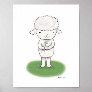Söt lamm får affisch Lucky Shamrock barnkammare ko
