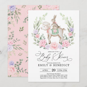 Söt lamm & kanin Mjuk blomsterbabyfest Inbjudningar