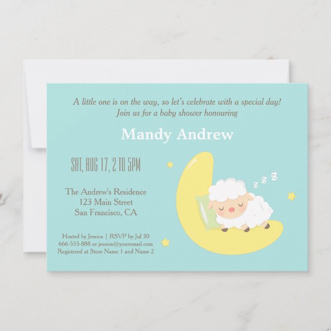 Söt lamm på månen Baby Shower Festinladningar Inbjudningar (Framsida)