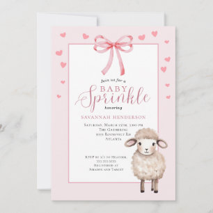 Söt Lamm Rosa Rosett Baby Sockerfest Shower Inbjudningar