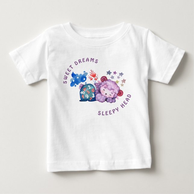 Söt lamm söta drömmar sömnig huvud nyfödd  t shirt (Framsida)