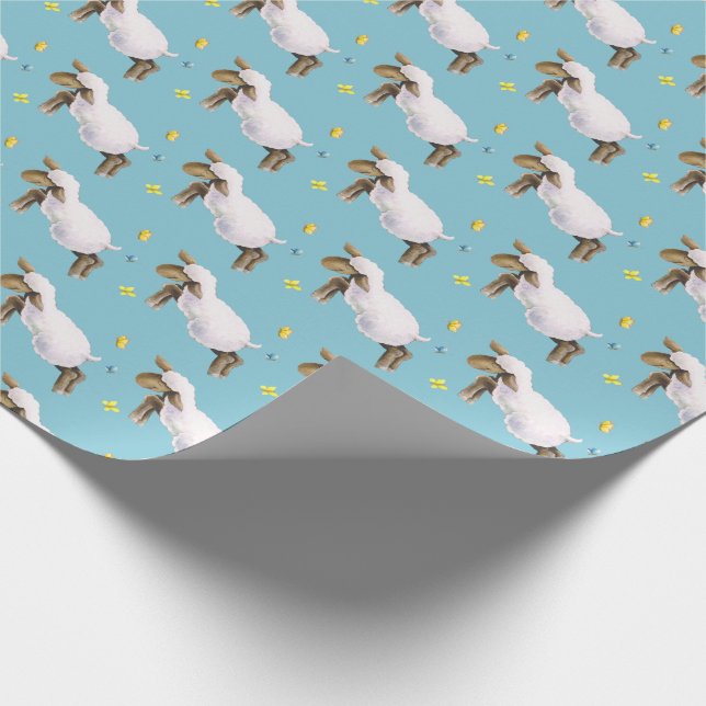 Söt lammhopparlek vattenfärgskonst mönster presentpapper (Hörn)