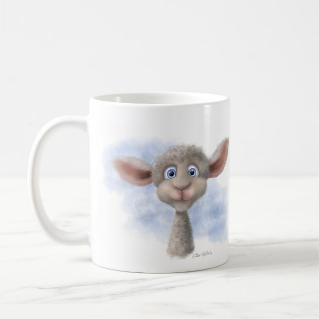 Söt lammtecknad serie kaffemugg (Vänster)