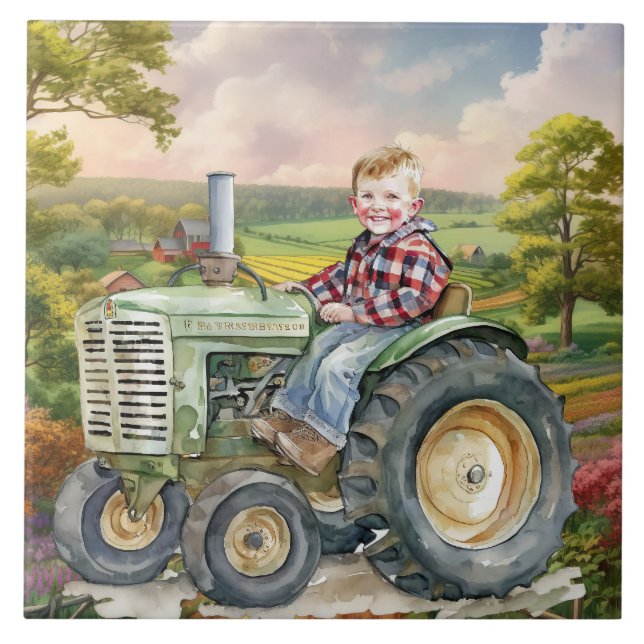 Söt Land-biltraktor Kakelplatta (Framsidan)