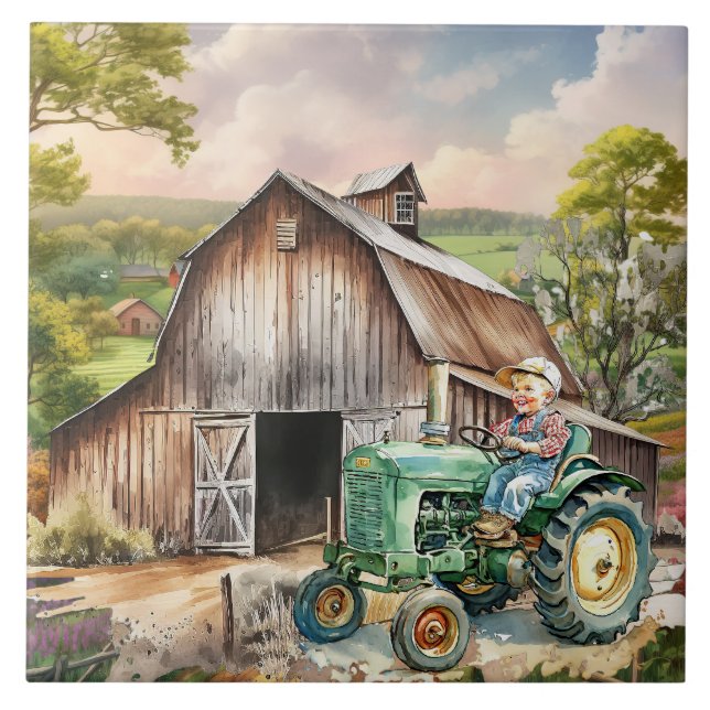 Söt Land-biltraktor Kakelplatta (Framsidan)