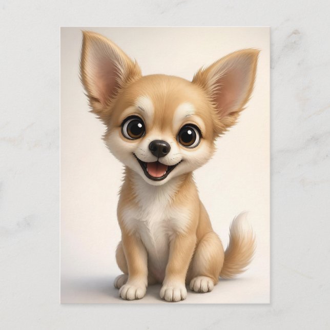 Söt Långhårig Chihuahua Valp Vykort (Framsida)
