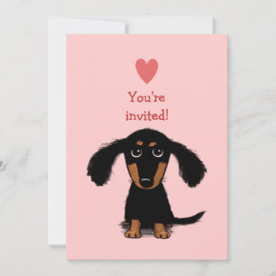 Söt Långhårig Dachshund Valp Alla Hjärtans Dags-fe Inbjudningar