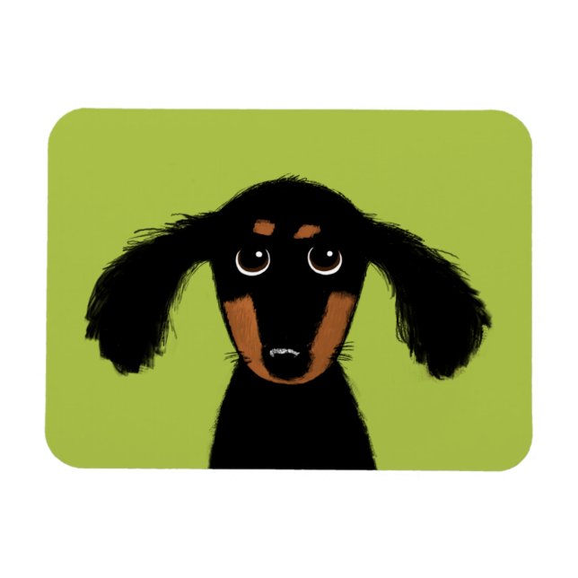 Söt Långhårig Dachshund Valp Magnet (Horisontell)