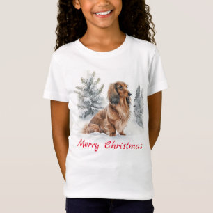 Söt långhårig dackel korv hund jul t shirt