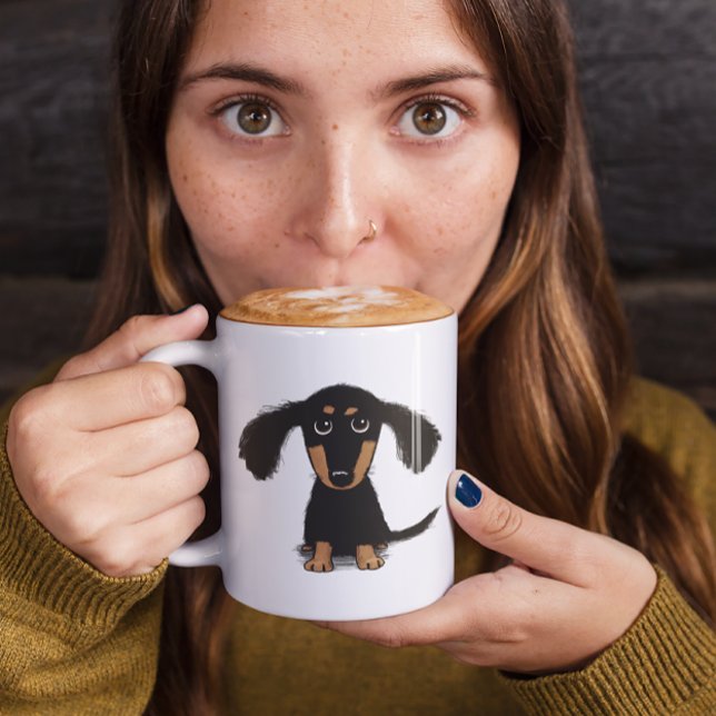 Söt Långhårig Dackel Valp Hund Kaffemugg (Skapare uppladdad)