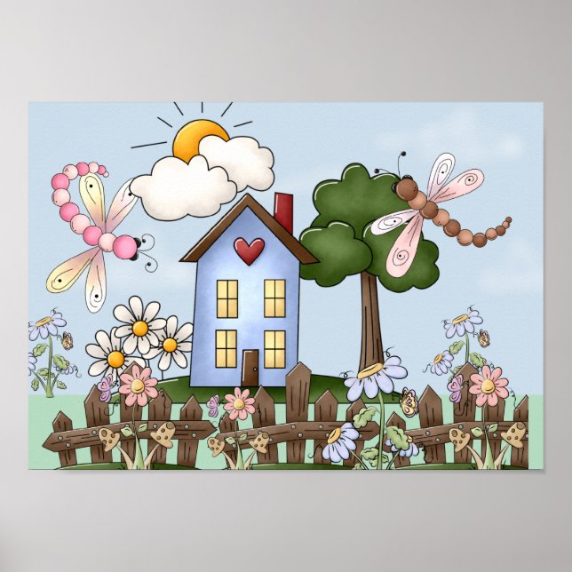 Söt lantlig folkkonstbild poster (Framsidan)