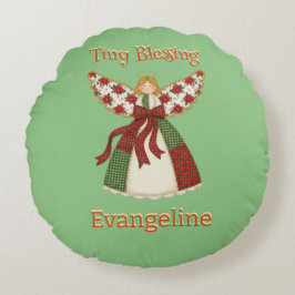 Söt lapptäcke-ängel – Personlig baby Rund Kudde