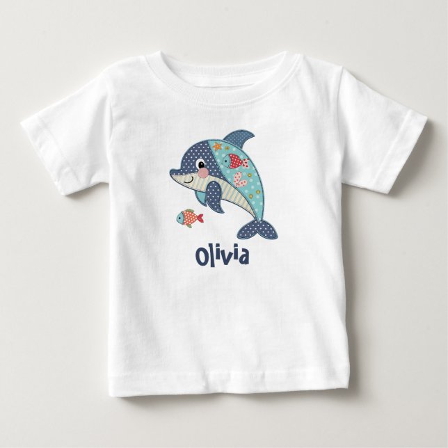 Söt lapptäcke delfin t shirt (Framsida)
