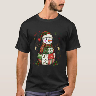 Söt lapptäcke snöman God Jul Xmas Högtid T Shirt