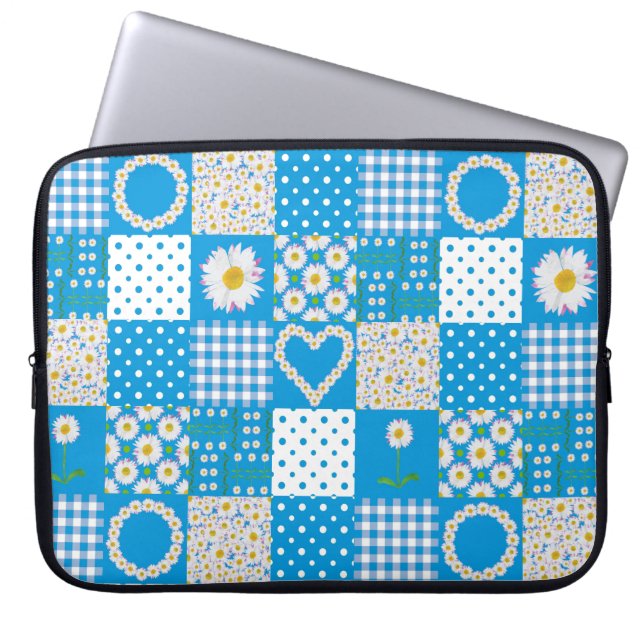 Söt Laptop sleeve: Daisy Chains, Faux Patchwork Fodral (Framsidan)