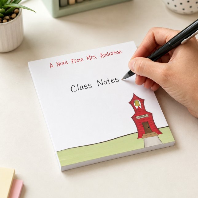 Söt lärare Anpassad skolhus Anteckningsblock (Personalized teacher notepad featuring a charming red schoolhouse, perfect for class notes, reminder)