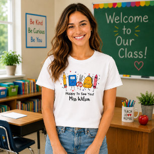 Söt lärare Namn Glad att se dig Anpassad T Shirt