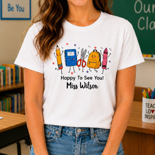 Söt lärare Namn Glad att se dig Anpassad T Shirt