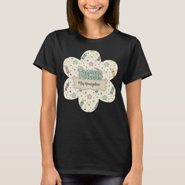 Söt lärare skola krita mönster  t shirt (Framsida)