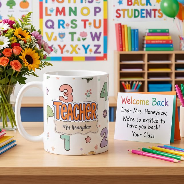 Söt lärare skola nummer mönster  kaffemugg (Skapare uppladdad)
