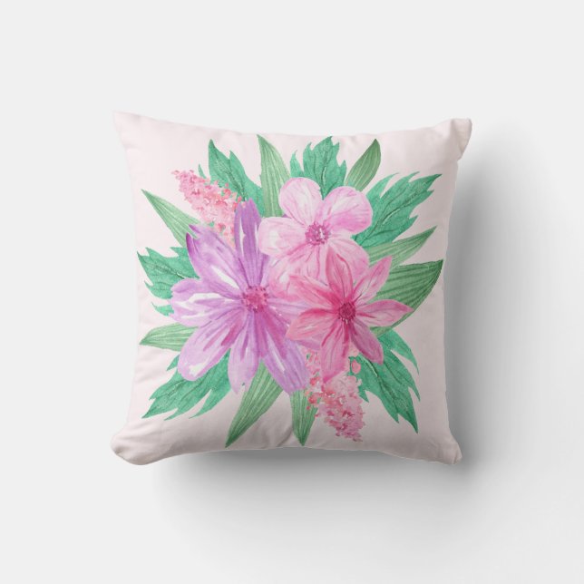 Söt Large Rosa Blommigt Greenery Pastel Girly Kudde (Framsida)