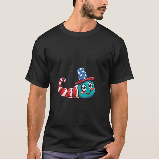 Söt Larv USA Flagga 4:e Juli T Shirt (Framsida)