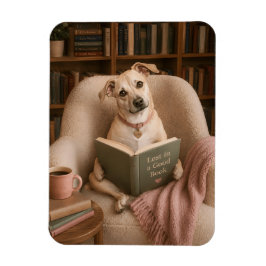 Söt Läsande Hund Vattenfärg Bibliotek Illustration Magnet