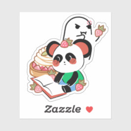 Söt Läsande Panda & Ilsken Spökstrawberrytårta Klistermärken