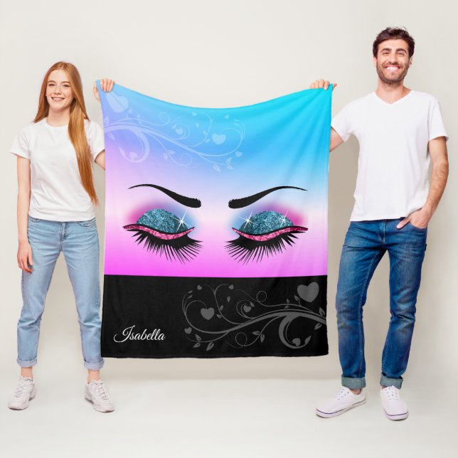 Söt Lash - Rosa och Blå Glitter Fleecefilt (På plats)