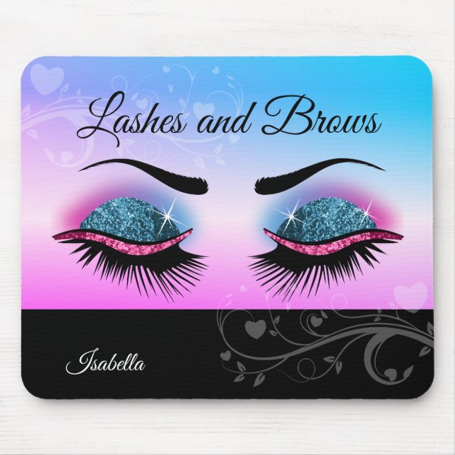 Söt Lash - Rosa och Blå Glitter Musmatta (Framsidan)