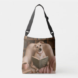 Söt läshund akvarell bibliotek illustration axelväska